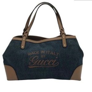 GUCCI CRAFT NAVY & BROWN DENIM TOTEM